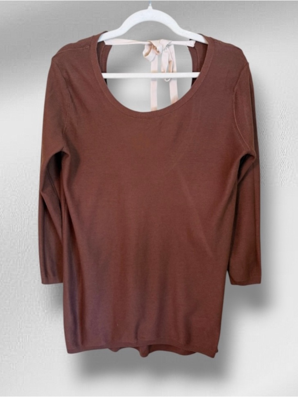 Aritzia Babaton Bailey Open Back Tie Sweater Silk Cashmere Blend Brown XS